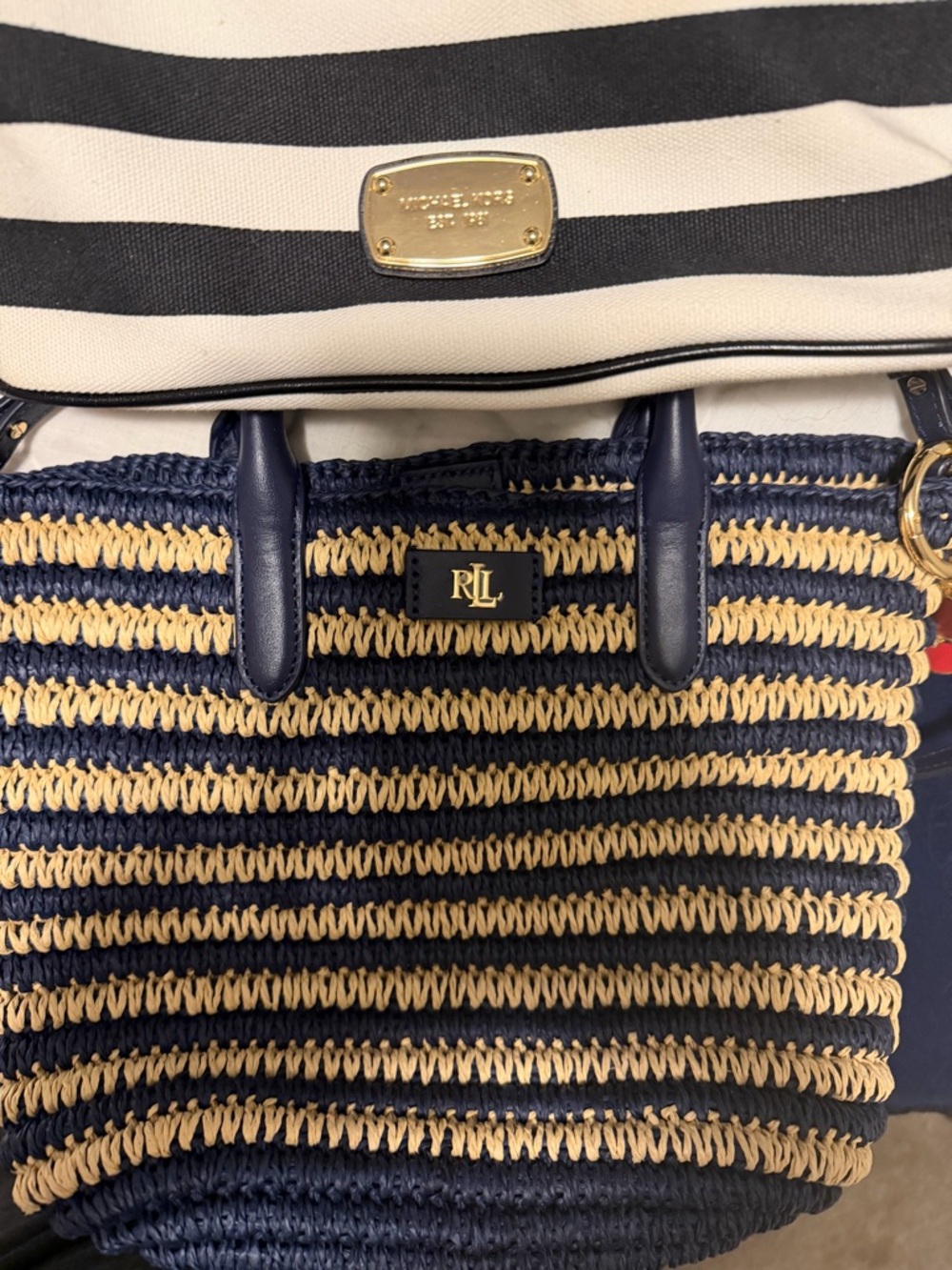 Ralph Lauren Navy & Natural Striped Straw Toteplus Michael Kors nautical bags.